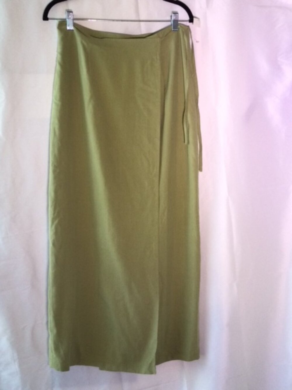 Bamboo Traders 100% Silk Wrap Maxi Skirt Olive Green Women's